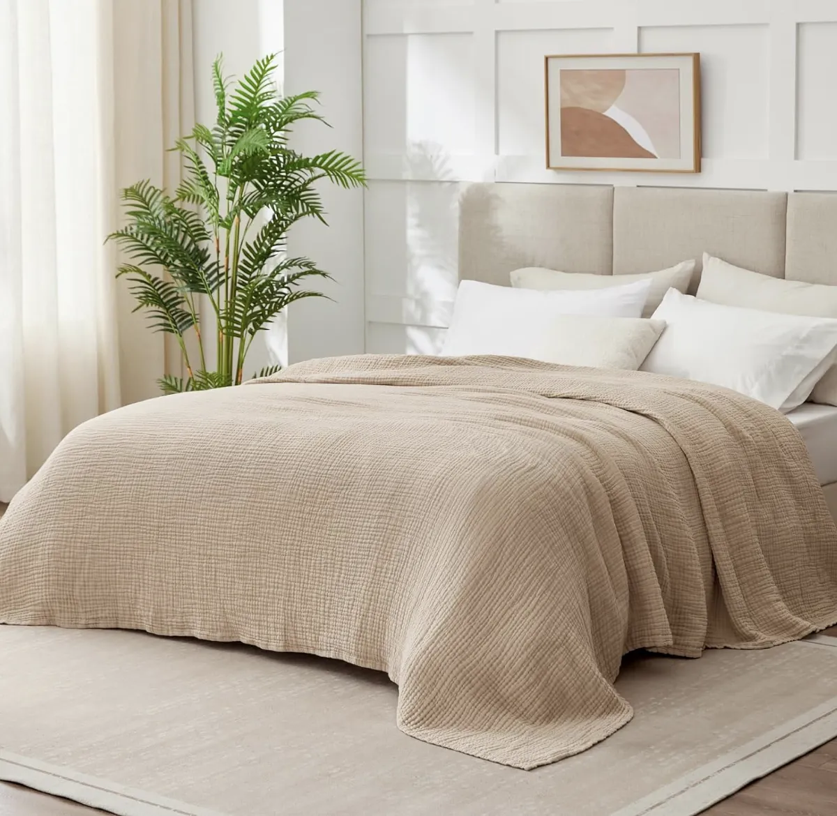 Gauze Blanket for Adults All Season, Linen Beige