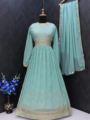 Ready To Wear Indian Party Wear Women's Embroidery Faux Georgette Anarkali Floral Gown For Women