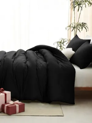 Comforter Set Black, 3 Pieces Lightweight Comforters Queen Size Quilted Bedding Sets, All Season Breathable Solid Down Alternative Comforter