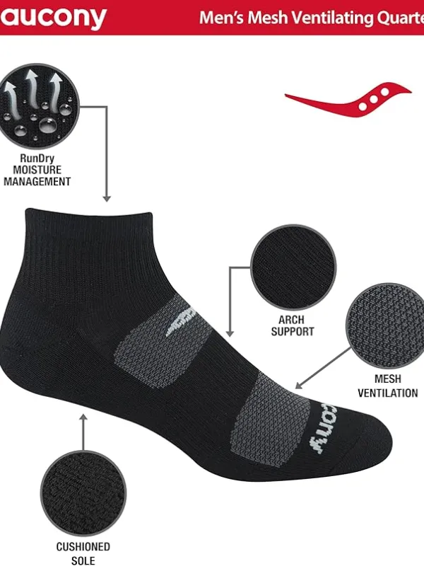 Product Saucony Men's Rundry Mesh Ventilating Comfort Fit Performance Quarter Socks Image