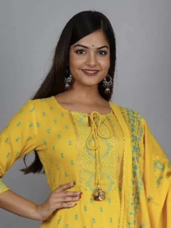 Product Cotton Anarkali Indian Kurti for Women Summer Dress Kurta Pant with Dupatta Set Image